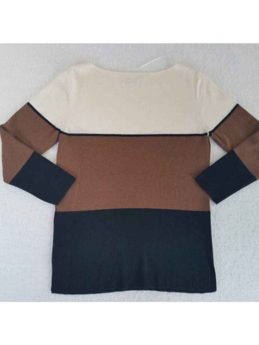 Colorblock Sweater Wool Blend SMALL Cream Tan Black - Picture 2 of 2